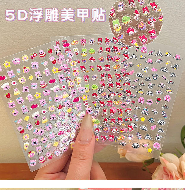 5D embossed nail stickers children's nail stickers childlike creative stickers stickers cartoon kulomi girl nail jewelry detail 6