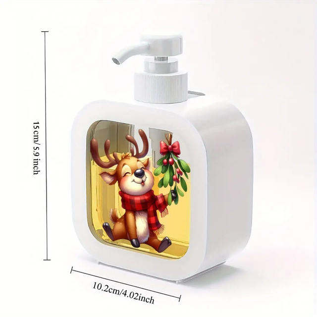 A Refillable Manual Pump Soap Dispenser with Cartoon Reindeer and Holly Designs - One Unit detail 10