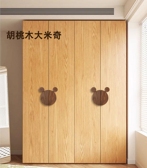 Mickey Children's Room Wooden Handle Drawer Furniture Cute Cartoon Bear Semi-Circular Wooden Wardrobe Door Handle detail 9
