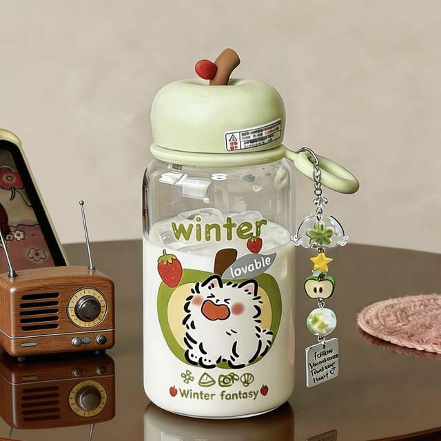 New Minimalist Ins-Style Plastic Cup with Pendant for Students, High-Appearance Cartoon Portable Water Bottle for Girls and Children detail 4