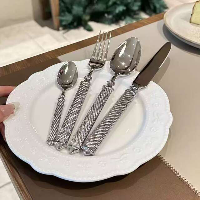 304 Stainless Steel Knife, Fork, Spoon, Serrated Steak Knife Cutlery Four-Piece Set High-End Restaurant Western Cutlery Wholesale Western Style detail 7
