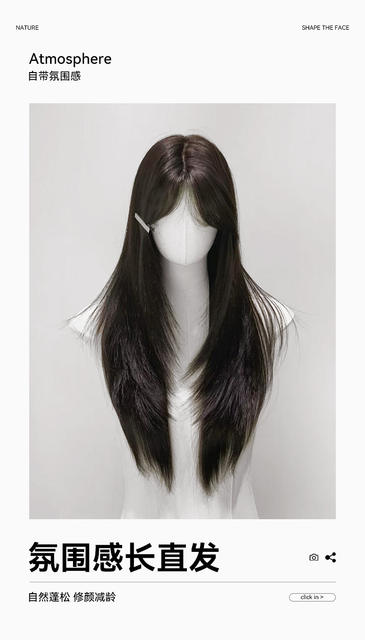 Xinxin wig women's cross-border wholesale black long straight natural simulation net red temperament atmosphere feeling eight-character bangs full head cover detail 2