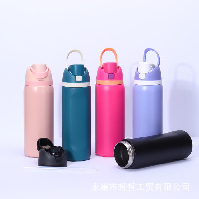 Cross-Border 304 Stainless Steel Thermos Cup, High Temperature Resistant, Anti-Fall Sports Water Bottle, Custom Large Capacity Portable Straw Water Cup detail 2