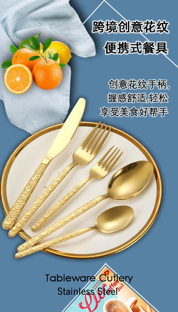Stainless Steel Cutlery Set, Western-Style Knife, Fork, Dessert Spoon, Soup Spoon, Long-Handled Spoon, High-End Cross-Border 5-Piece Set with Good Appearance detail 7