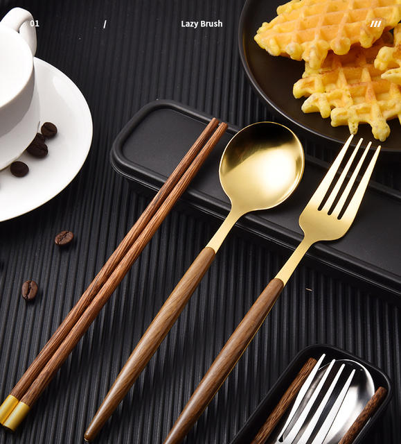 Stainless steel fork chopsticks spoon portable tableware suit student outdoor tableware Three-Piece Gift printing logo detail 1