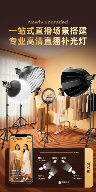 200W Live Streaming Fill Light, Professional Equipment for Streamers, Complete Set of Professional Live Broadcast Room Spherical Beauty Lighting for Photography and Shooting detail 2