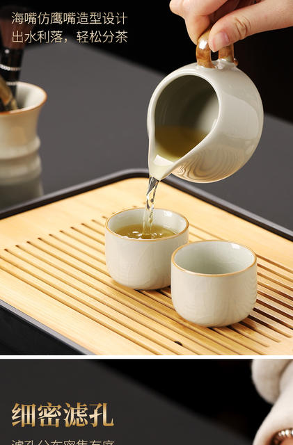 New Ru Kiln Kung Fu Tea Set suit Ceramic Teapot Lid Bowl Tea Cup Tea Tray Light Luxury High-end Household Tea Drinking Chinese Style detail 6
