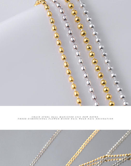 Japanese Nail Art Chain Gold and Silver Small Steel Ball Thin Chain Internet Popular Metal Jewelry Nail Accessories Nail Art Jewelry detail 7
