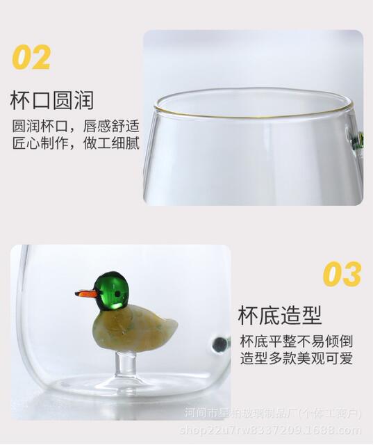 Three-Dimensional Animal and Flower Shaped Glass Cup, Colorful Handle Household Office Drinking Cup, High Borosilicate Coffee Glass Cup detail 8