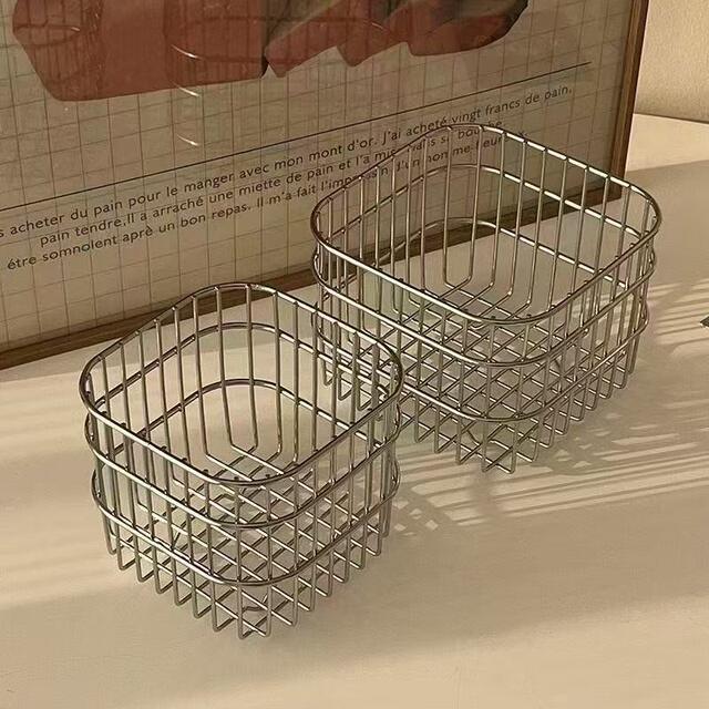 Ins Stainless Steel Storage Basket Square Metal Household Desktop Miscellaneous Storage Basket Cosmetics Organization Storage Basket detail 2
