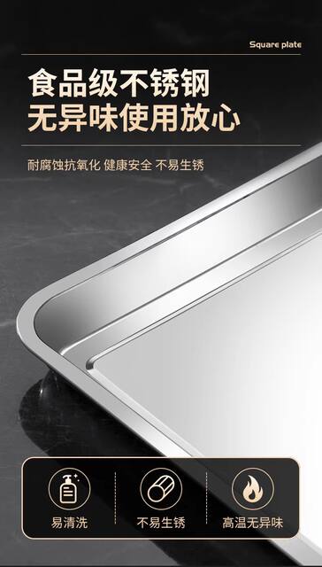 Extra-Large Square Stainless Steel Plate, Rectangular Rice Steaming Plate, Barbecue Plate, Commercial and Household Iron Plate, Dinner Plate, Dish Tray detail 3