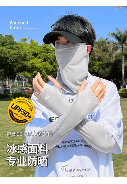 Ice Silk Cycling Sun Protection Mask for Men, Anti-Uv Mountaineering Full Face Veil, Men's Ice Sleeve Sun Protection Hat Set detail 3