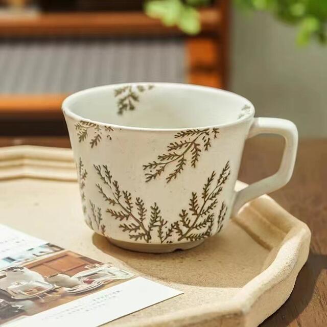 Ceramic embossed breakfast cup oatmeal mug small fresh water cup coffee cup wholesale European retro ceramic household detail 5