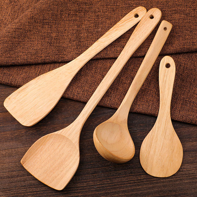 Unpainted and Unwaxed Wooden Spatula, Cooking Spatula, Household High-Temperature Resistant Long-Handled Solid Wood Spoon, Daily Kitchen Use, Yuǎnhào detail 1