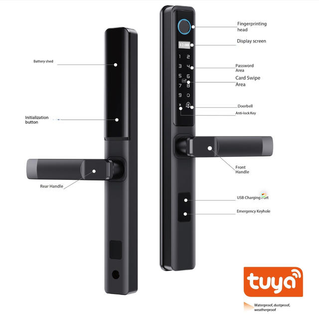 Broken Bridge Aluminum Smart Fingerprint Lock Glass Door Password Lock Outdoor Waterproof Narrow Edge Patio Door Sliding Aluminum Alloy Door Lock detail 7
