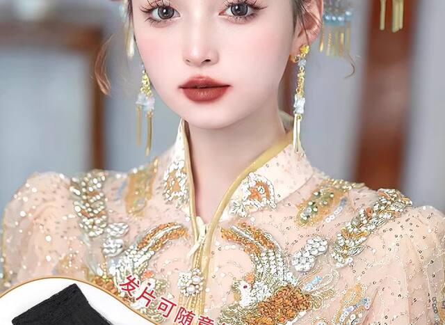New Chinese Style Makeup Artist Special Simulation Ancient Dress Bride's Hair Pieces Naturally Split Versatile Style Hair Row Wig detail 8