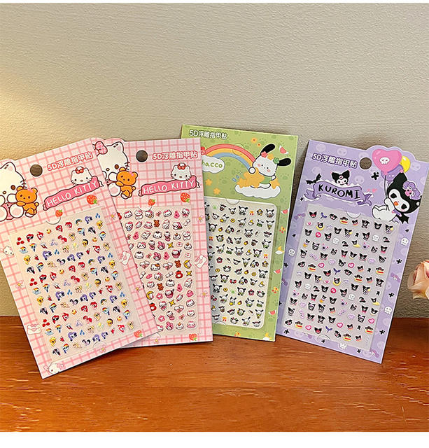 5D embossed nail stickers children's nail stickers childlike creative stickers stickers cartoon kulomi girl nail jewelry detail 8