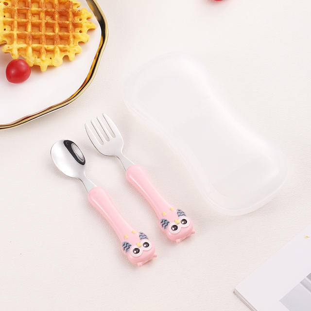 304 food grade children's portable tableware suit baby food supplement infant training spoon fork gift wholesale detail 12