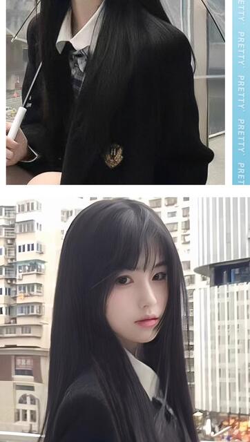 Wig for Women, Black Long Straight Jk Student Style, Realistic Zhang Yuanying Fujioka Cosplay, Full Bangs, Universal Wig, Full Head Cover Style detail 10