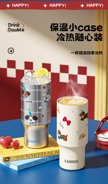 New Cartoon-Style Large-Capacity Ice Cup with Handle and Tea Compartment, High-Looking Stainless Steel Thermos Cup with Custom Logo detail 6