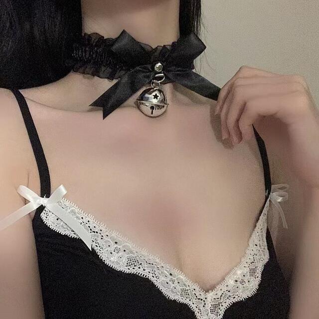 Lingerie Accessories with a Japanese Lolita Style, Featuring a Bell Collar, Maid Clavicle Chain, Neck Strap with Bell, and Neck Ornament detail 4