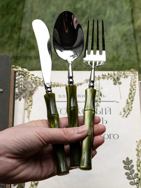 High-Quality Stainless Steel Cutlery Set: Steak Knife, Fork, and Spoon Three-Piece Set, High-End Western-Style Dessert Spoon, Long-Handled Knife, Fork, and Spoon detail 4