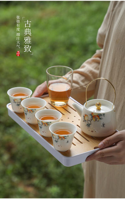 Travel Kung Fu Tea Set, Ceramic Teapot and Teacups, a Complete Set, Portable Outdoor Gift, Practical Gift for Clients detail 4