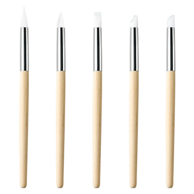 Manicure Tools Silicone Pen Wooden Rod 5 Pack Japanese Multifunctional Silicone Pen Carved Painting Shop Special Wholesale detail 5