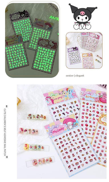 Baby Girl Cartoon Nail Stickers 5D Luminous Nail Stickers for Girls Princess Fluorescent Self-Adhesive Nail Stickers for Little Girls detail 10