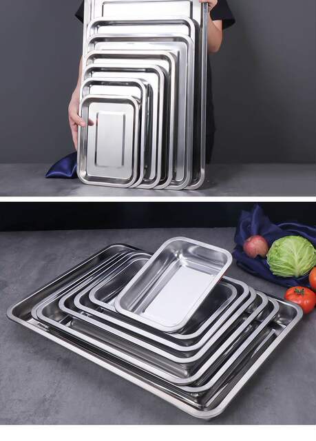304 Stainless Steel Square Tray Rectangular Fish Plate Barbecue Plate Dinner Plate Deep Plate Steamed Rice Dumpling Plate Dish Plate for Home Use detail 12