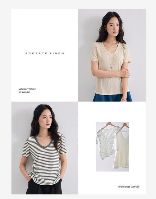 Fenna Fu's New Spring and Summer Silk Base Shirt for Women, Lyocell Short-Sleeve Linen Slimming T-Shirt, Basic Style with a Cool Feel detail 6
