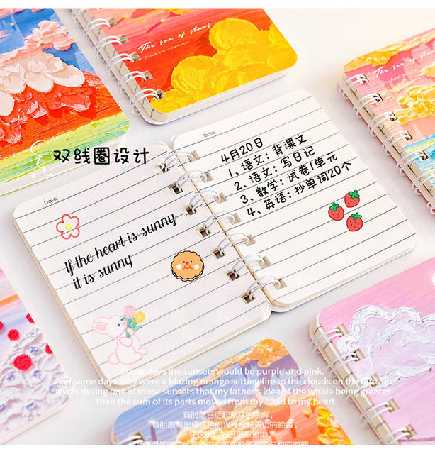 High Yan Value Oil Painting Landscape Coil Book Cute Hand Book Junior High School Students Learning Memo Wrong Topic Message Notepad detail 5