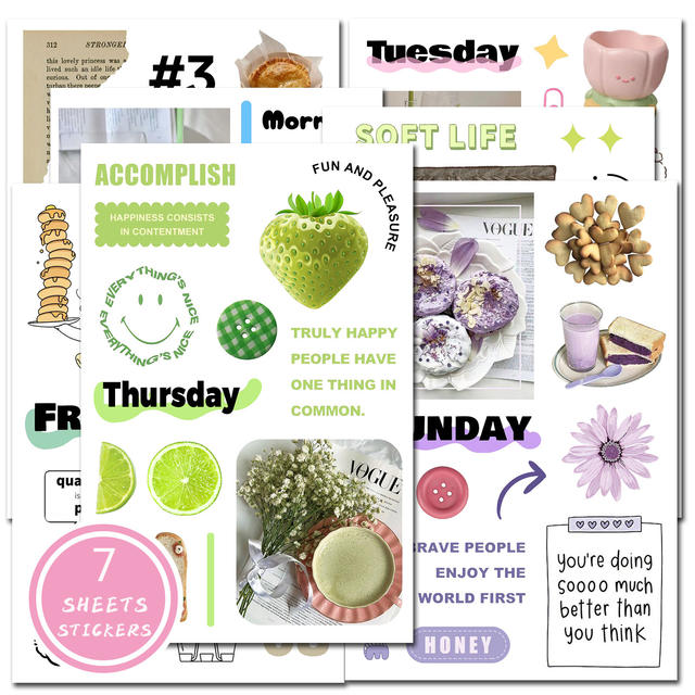 7 Pieces of 10*15cm Film-cut Stickers Korean ins Collage Material Weekly Record Diary Decoration Cross-border Wholesale detail 11
