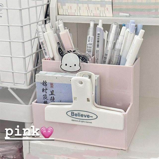 High-Value Cream-Colored Three-Compartment Pen Holder Ins Japanese-Style Desktop Multi-Compartment Storage Box Student Stationery Organizer Rack detail 5