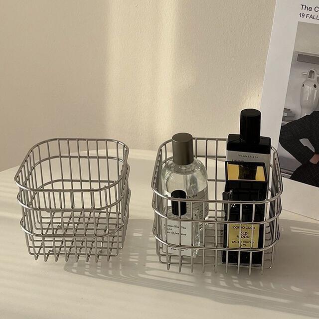 Ins Stainless Steel Storage Basket Square Metal Household Desktop Miscellaneous Storage Basket Cosmetics Organization Storage Basket detail 6