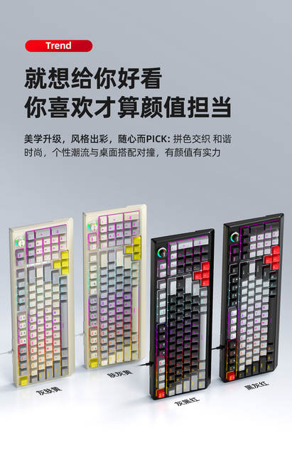 T-Wolf Thunder Wolf T50 Mechanical Keyboard Green Axis Customized Wired Keyboard for E-Sports Gaming Rgb with Knob 98 Keys detail 8