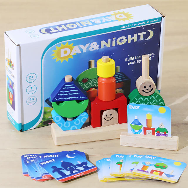 Day and Night Creative Pile Matching Building Blocks 2-3 Years Old 6 Baby Enlightenment Early Education Puzzle Board Game Toy Kindergarten