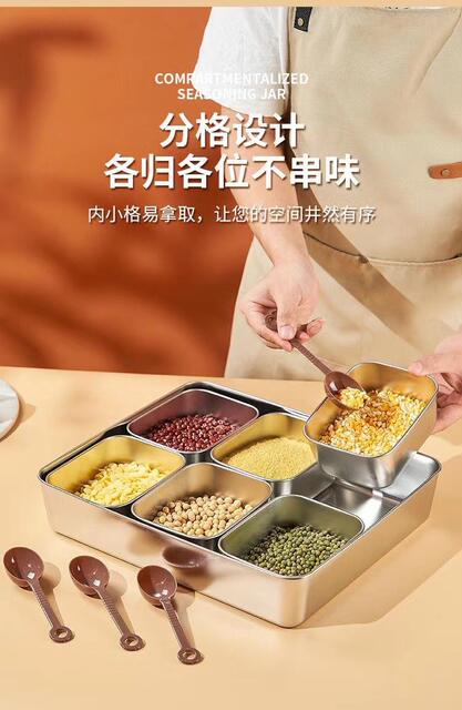 304 Stainless Steel Ice Powder Ingredient Box Multi-Compartment Seasoning Box with Lid for Commercial Use, Fruit Salad Seasoning Box, Sauce Container detail 3