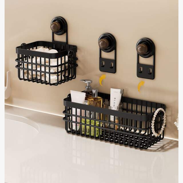 【Dropshipping】Suction Cup Storage Basket Bathroom Drainage Hanging Type No-Drill Cosmetic and Face Towel Storage Basket detail 10