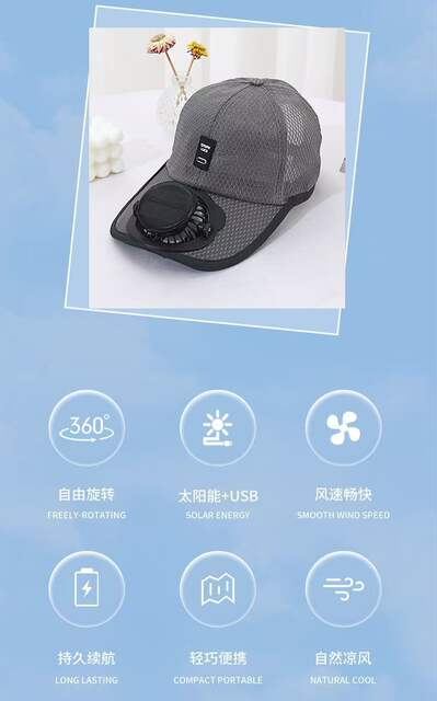 Solar Charging Fan Hat for Adults, Breathable Fishing Sunshade Mesh Hat for Men and Women, Summer Outdoor Sun Protection Peaked Cap detail 10