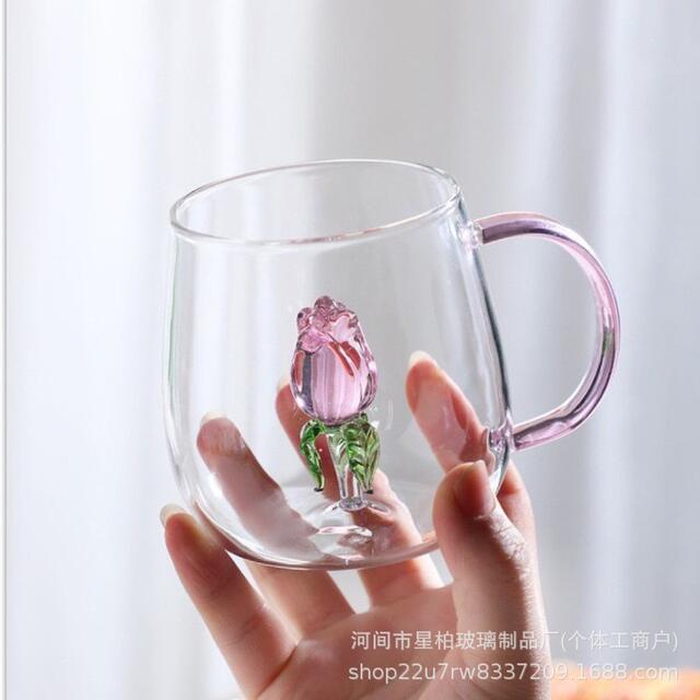 Three-Dimensional Animal and Flower Shaped Glass Cup, Colorful Handle Household Office Drinking Cup, High Borosilicate Coffee Glass Cup detail 10