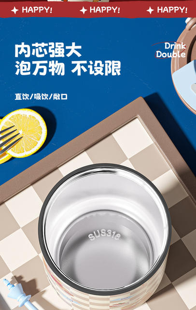 New Cartoon-Style Large-Capacity Ice Cup with Handle and Tea Compartment, High-Looking Stainless Steel Thermos Cup with Custom Logo detail 4