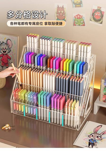 Pen Holder Watercolor Pen Large Capacity Acrylic Divided Pen Holder Book Desktop Brush Storage Rack Marker Pen Display Rack detail 4