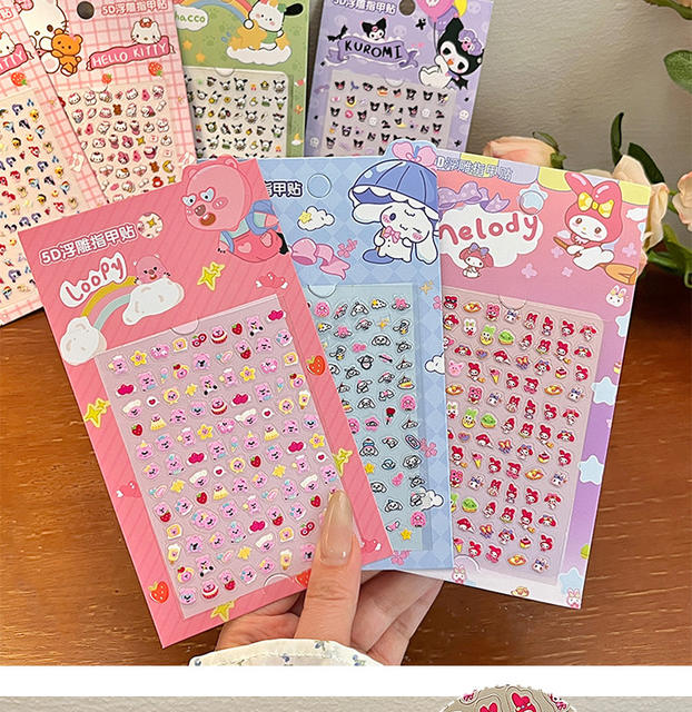 5D embossed nail stickers children's nail stickers childlike creative stickers stickers cartoon kulomi girl nail jewelry detail 5