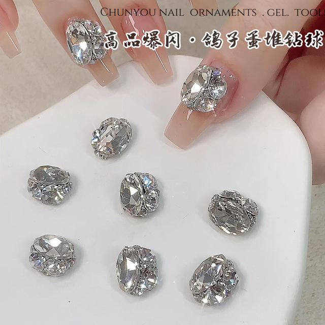 High-Quality K9 Transparent White Pigeon Egg Stacked Diamond Dazzling Stacked Diamond Ball Nail Art Accessories Popular Internet Celebrity Super Shiny Nail Art Diamonds detail 4