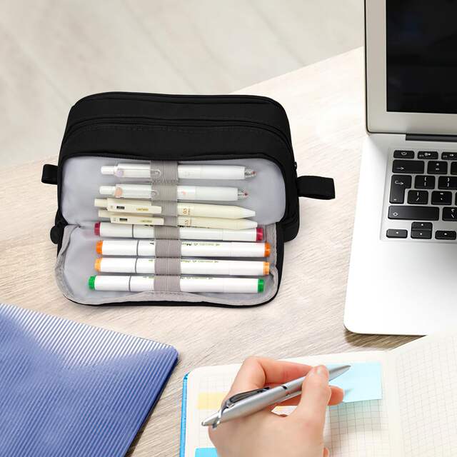 Four-Layer Double-Opening Windowed Cross-Border Pencil Case, Simple Large-Capacity Pencil Box, Multi-Functional Storage Student Solid Color Zipper Stationery Box detail 9