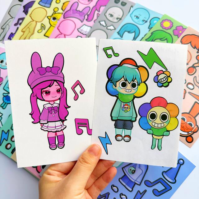 Rhythm Box Sprunki Character Dress up Stickers Girls Boys Children's Educational Face Changing Concentration Sticker Book detail 8