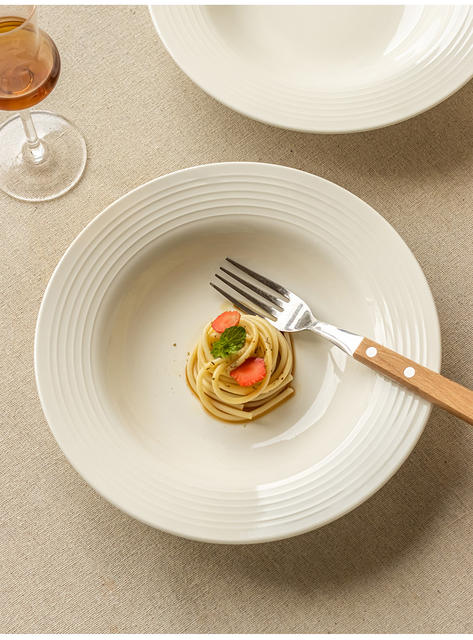 Preferential High-value Embossed Straw Hat Plate Solid Color Ceramic Plate Western-style Pasta Plate Dessert Plate Household Tableware Dish detail 3