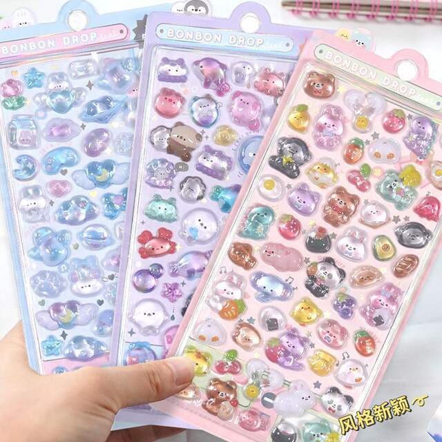 Cartoon three-dimensional floating fun stickers crystal diamond children's decorative stickers 3D stickers cute relief stickers for girls detail 2