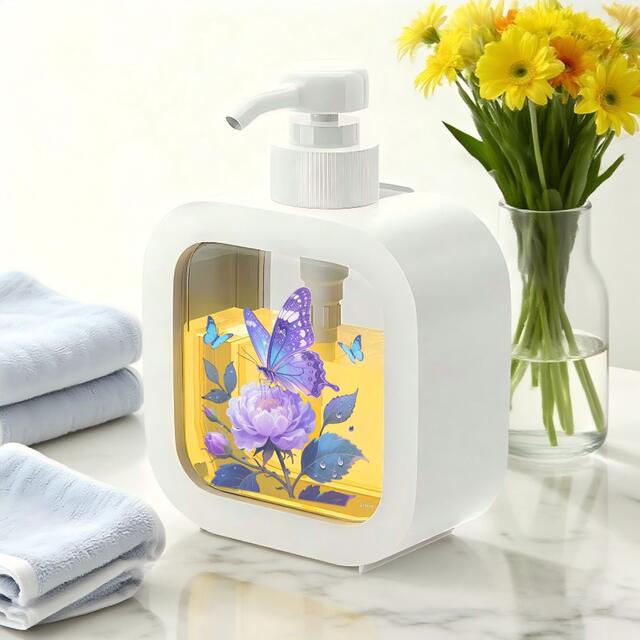 A Refillable Liquid Soap Dispenser in the Shape of a Butterfly Flower with a Cute Square Design That Combines.. detail 7